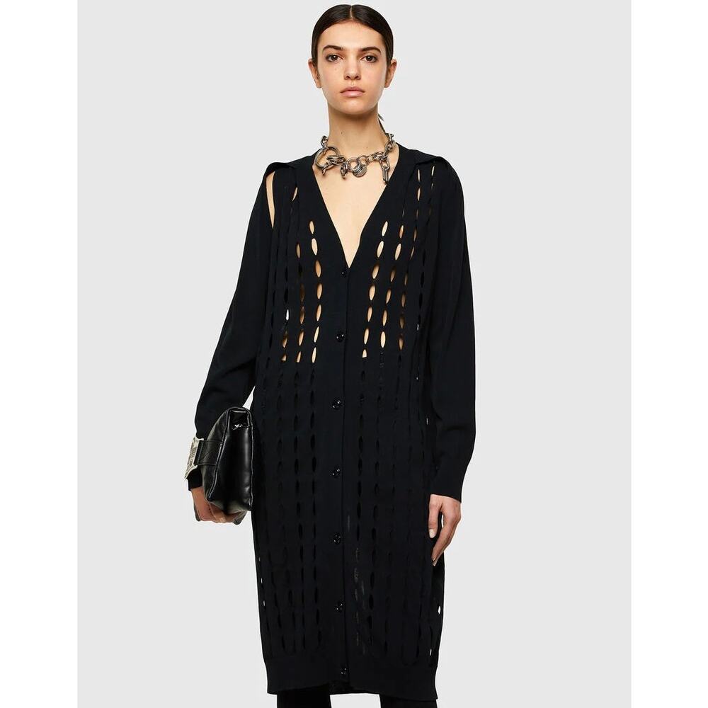 NWOT Diesel M-Onyx Black Cut-Out Knit Longline Cardigan Sweater Small MSRP $565